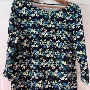 Talbots Navy Floral 3/4 Sleeve Top, Size XL